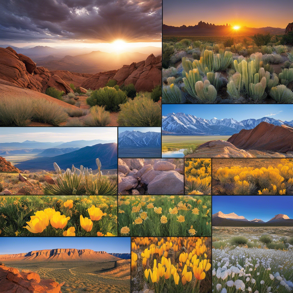 An image showcasing Utah's diverse landscape, featuring a spectrum of local weather conditions, from arid deserts to snow-capped mountains