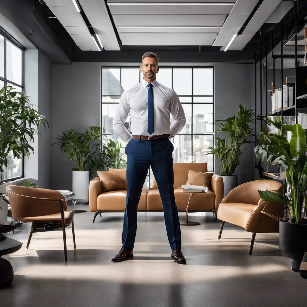 An image showcasing a pristine office environment, with a confident business owner standing tall, surrounded by a shield of pest-free surroundings, symbolizing St