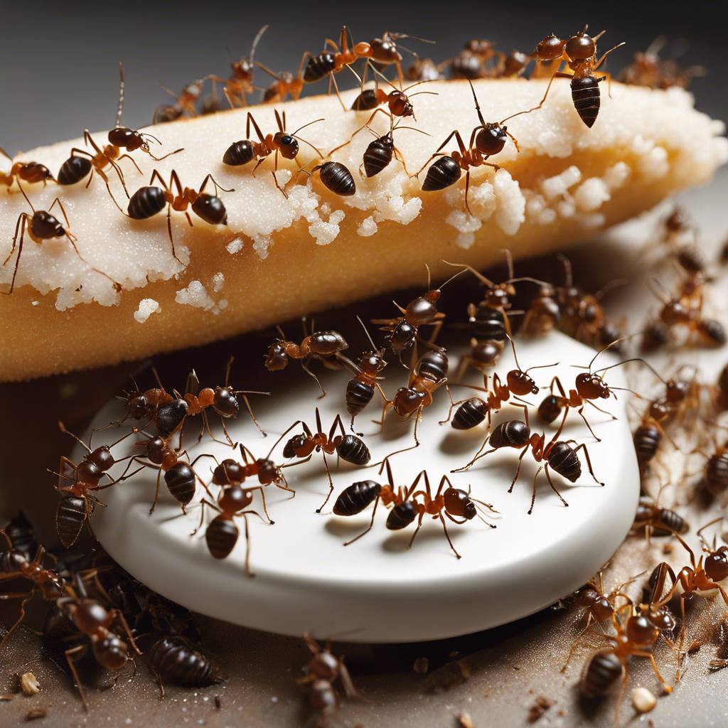 An image capturing a kitchen counter in Utah, swarmed with a trail of tiny, industrious ants