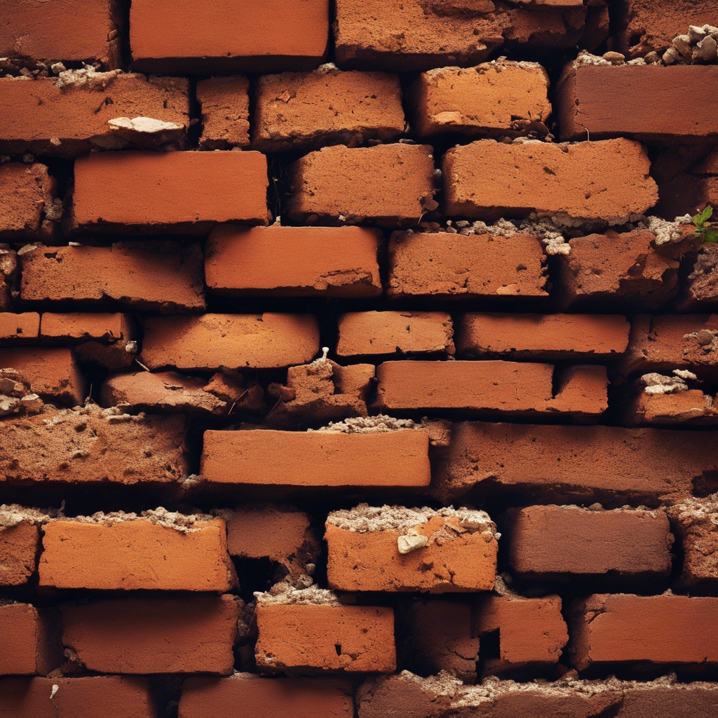 An image showcasing a close-up of a crumbling brick wall infiltrated by ants