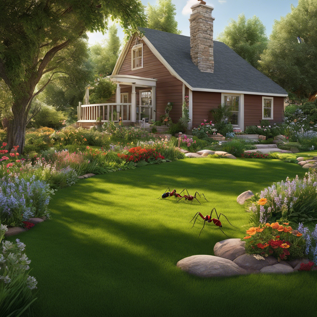 An image showcasing a picturesque Utah backyard, with a family peacefully enjoying a picnic on a lush green lawn, while a line of ants redirects away from the area due to natural ant repellents
