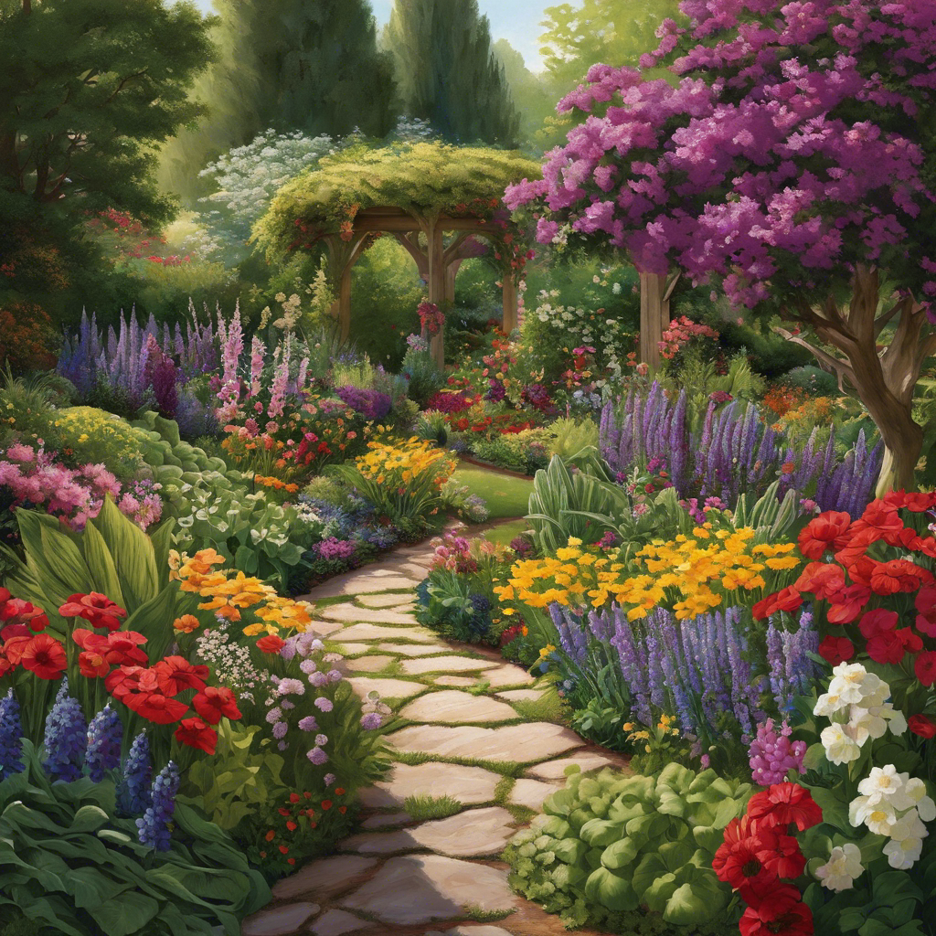 An image depicting a lush Utah garden thriving with vibrant flowers and vegetables, protected by a natural barrier of crushed eggshells encircling the perimeter, deterring ants from invading